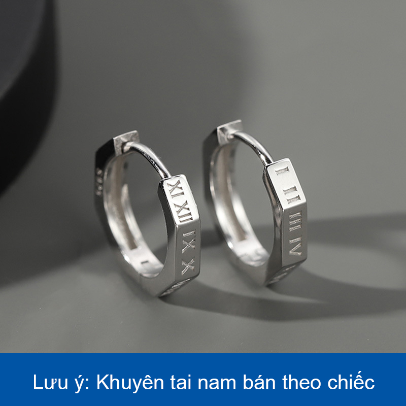Khuyên tai nam bạc 925 hình bát giác phong cách Retro