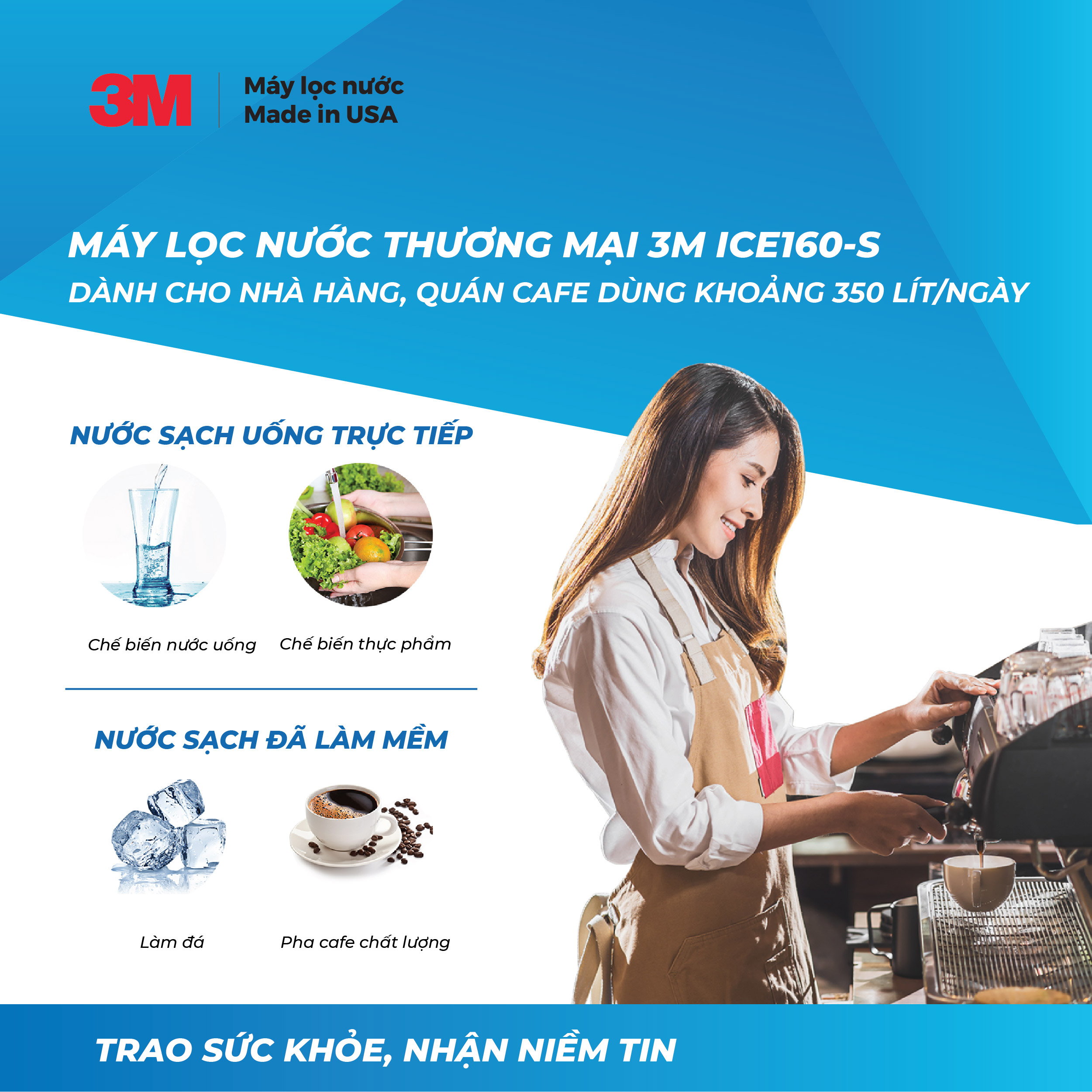 Máy Lọc Nước Dùng Cho Nhà Hàng, Quán Cà Phê Vừa Nhỏ 3M ICE140-S - Công Nghệ Lọc IMPACT - Công Suất Lọc 94.635 Lít - Hàng Chính Hãng 3M