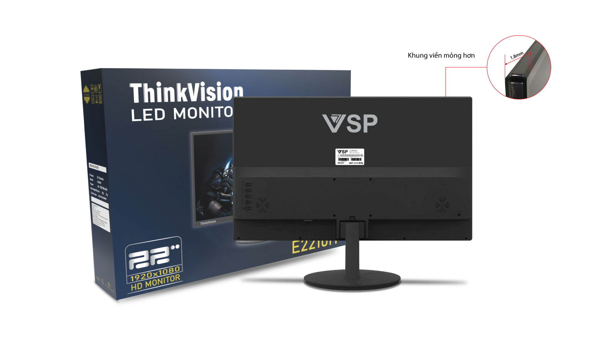 Màn hình máy tính 22inch VSP E2210H (22&quot; FHD, HDMI+VGA 75Hz) - Hàng chính hãng TECH VISION phân phối