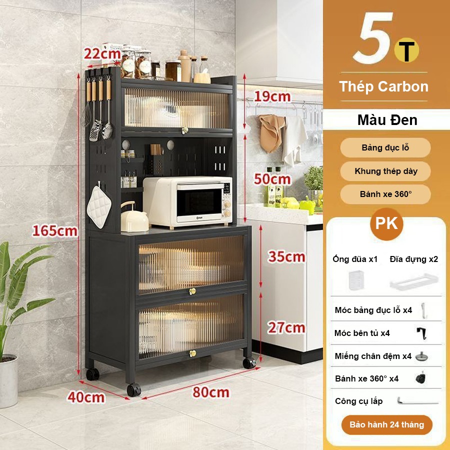 Tủ Bếp Đa Năng Nắp Đậy 5 Tầng Tối Ưu Không Gian Lưu Trữ Kệ Để Lò Vi Sóng Thông Minh