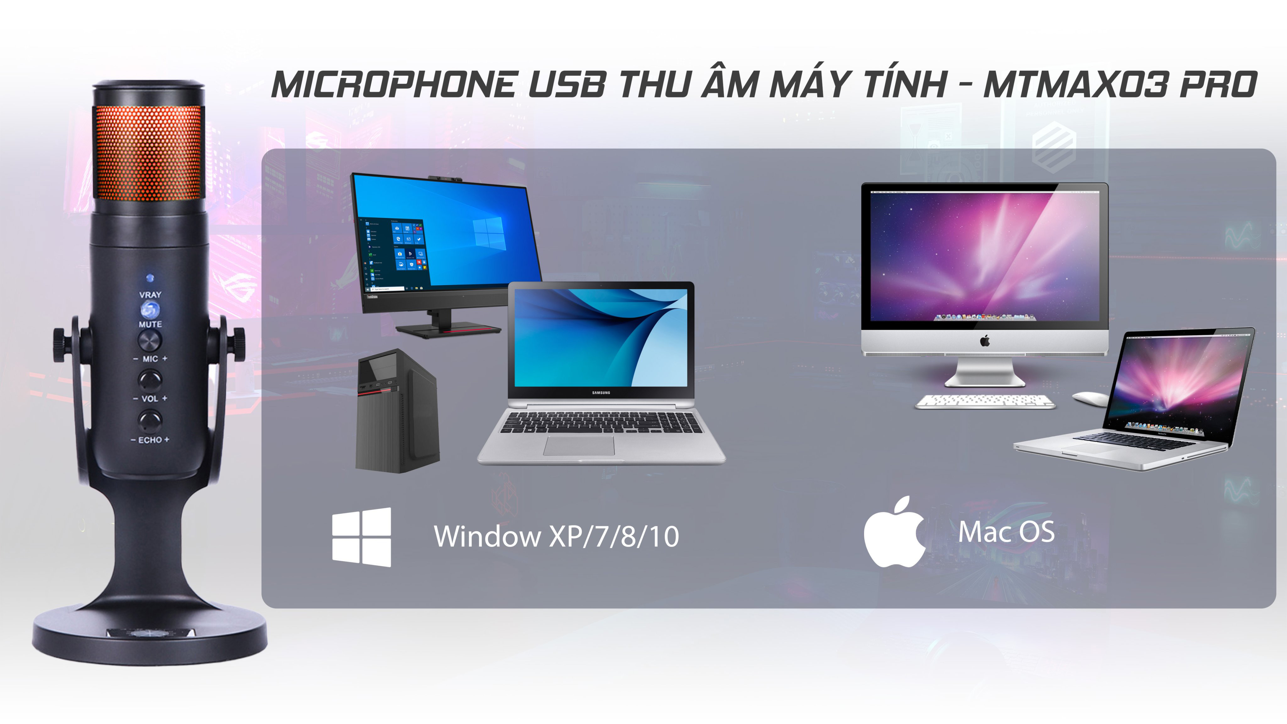 Micro thu âm Max-03 USB - Mic thu âm gaming có echo, cổng USB cho máy tính, laptop - Đèn led RGB 7 màu đặc sắc, cổng tai nghe 3.5mm, cảm biến tắt mở tiếng, xoay 360 độ dễ dàng - Hỗ trợ livestream, karaoke online, pk, gaming, Zoom online - Hàng nhập khẩu