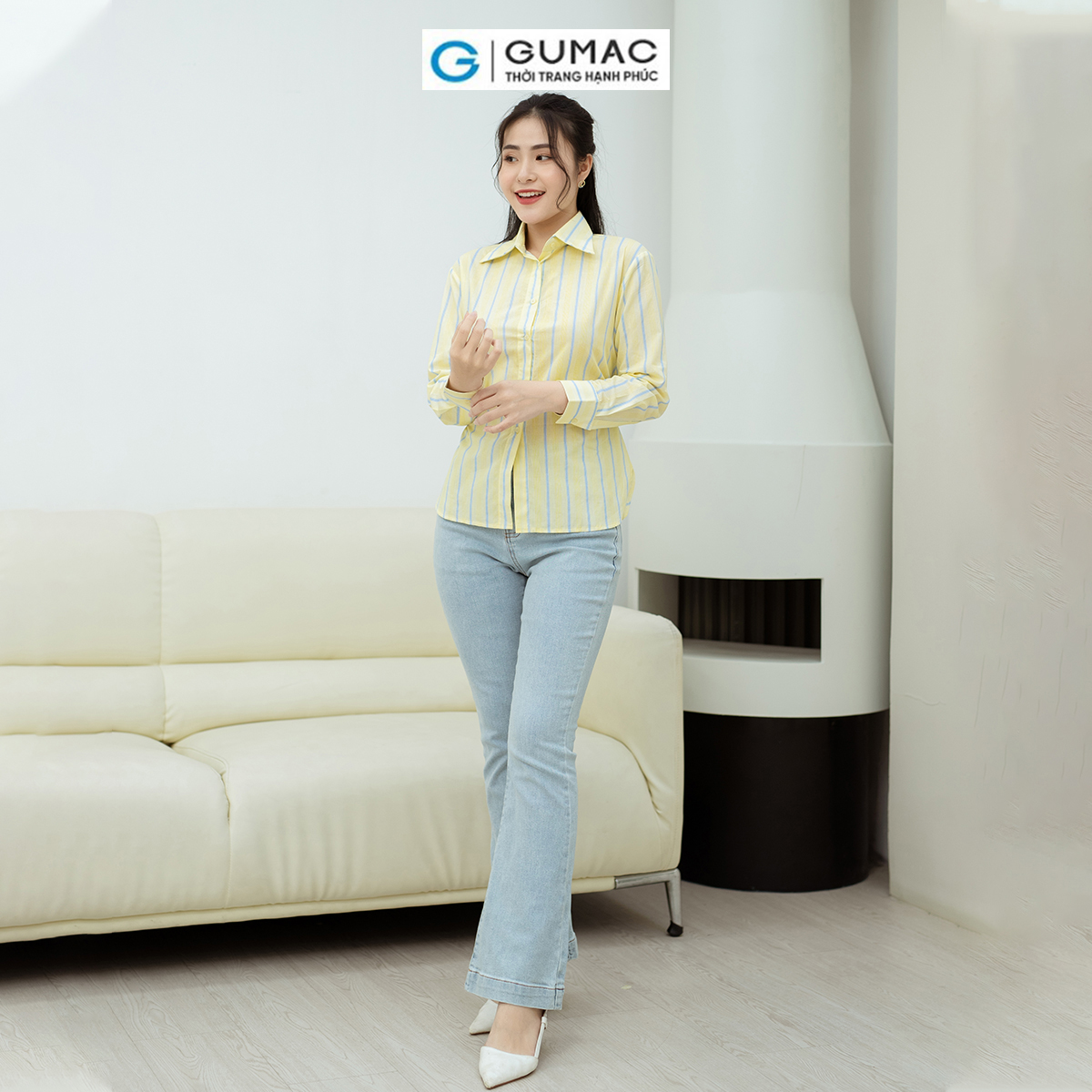 Áo sơ mi thắt eo GUMAC AD08022