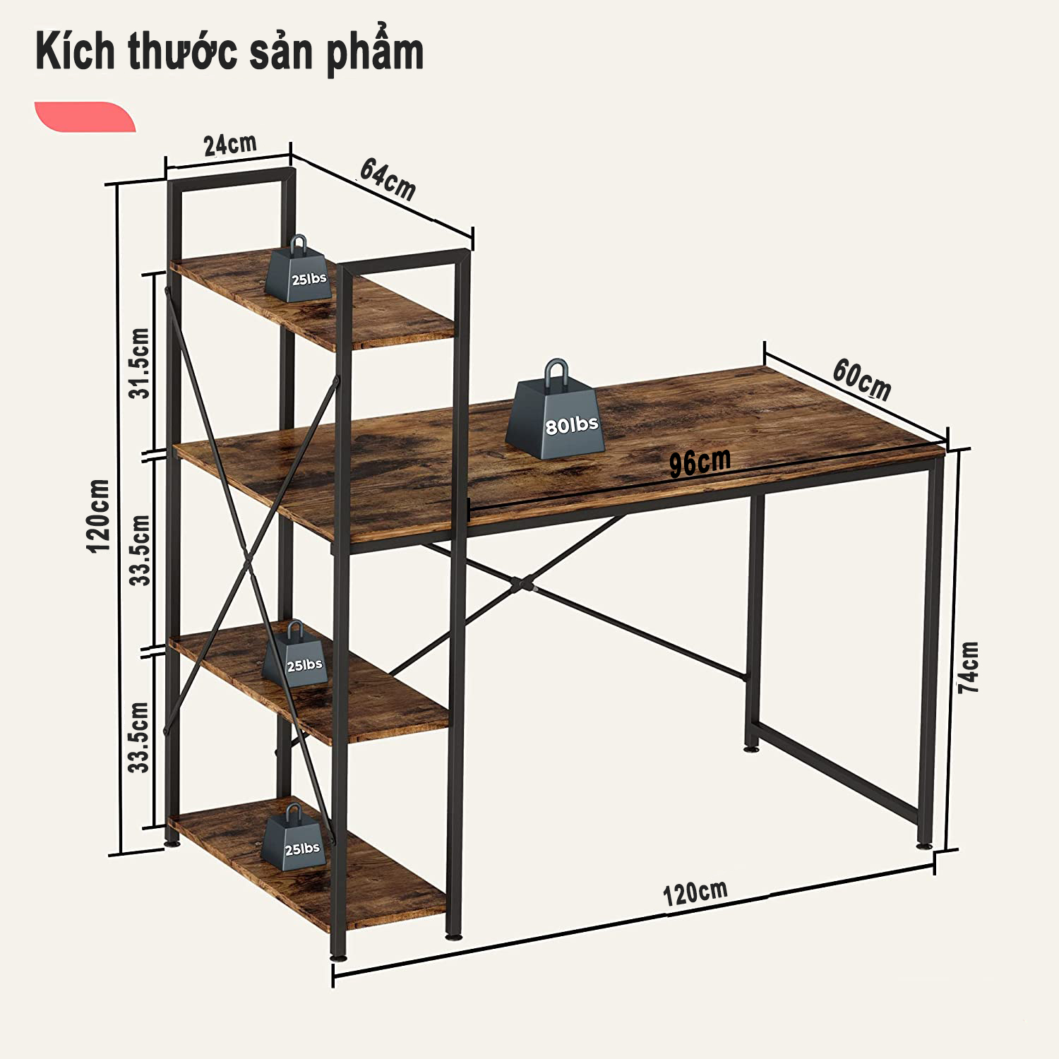 Bàn máy tính bằng gỗ Bàn học tại nhà làm việc đơn giản kệ lưu trữ để Bài viết văn phòng tại nhà - Màu nâu - Bảo hành 10 năm