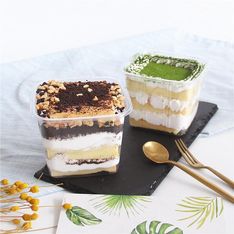 B10-08 | Set 50c Hộp Nhựa Vuông Đựng Bánh Lạnh, Bánh Mousse, Tiramisu, rau câu