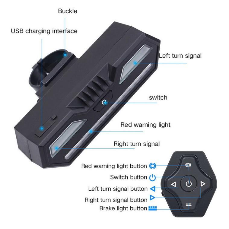 Đèn sau xi nhan xe đạp LP-1801 có điều khiển không dây, dung lượng pin 2200mAh, chống nước khi đi mưa - Home and Garden