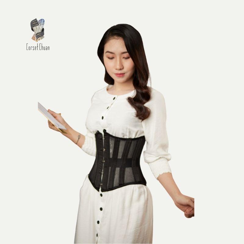 Đai nịt bụng Corset lưới Corset Chuẩn thắt dây phía sau siêu định hình eo màu đen