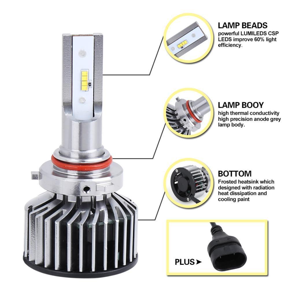 2X LED Headlight Bulbs 55W 68000 Lumens 6000K Xenon White Extremely Bright COB Chips Led Kit Motorcycle and Car Headlight 9005