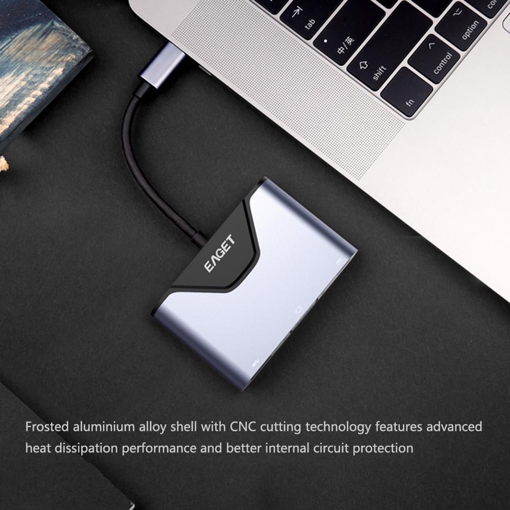 Bộ chuyển đổi EAGET Muli Chức năng Type-C sang C + VGA + USB 3.0 Male To Female