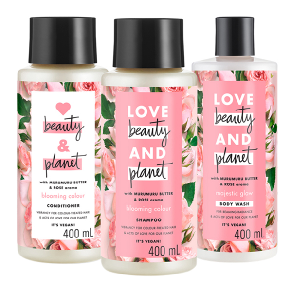 Combo Gội Xả + Sữa Tắm Love Beauty And Planet Giữ Màu Tóc Nhuộm Thêm Rực Rỡ &amp; Làn Da Sáng Mịn (400ml/Chai)