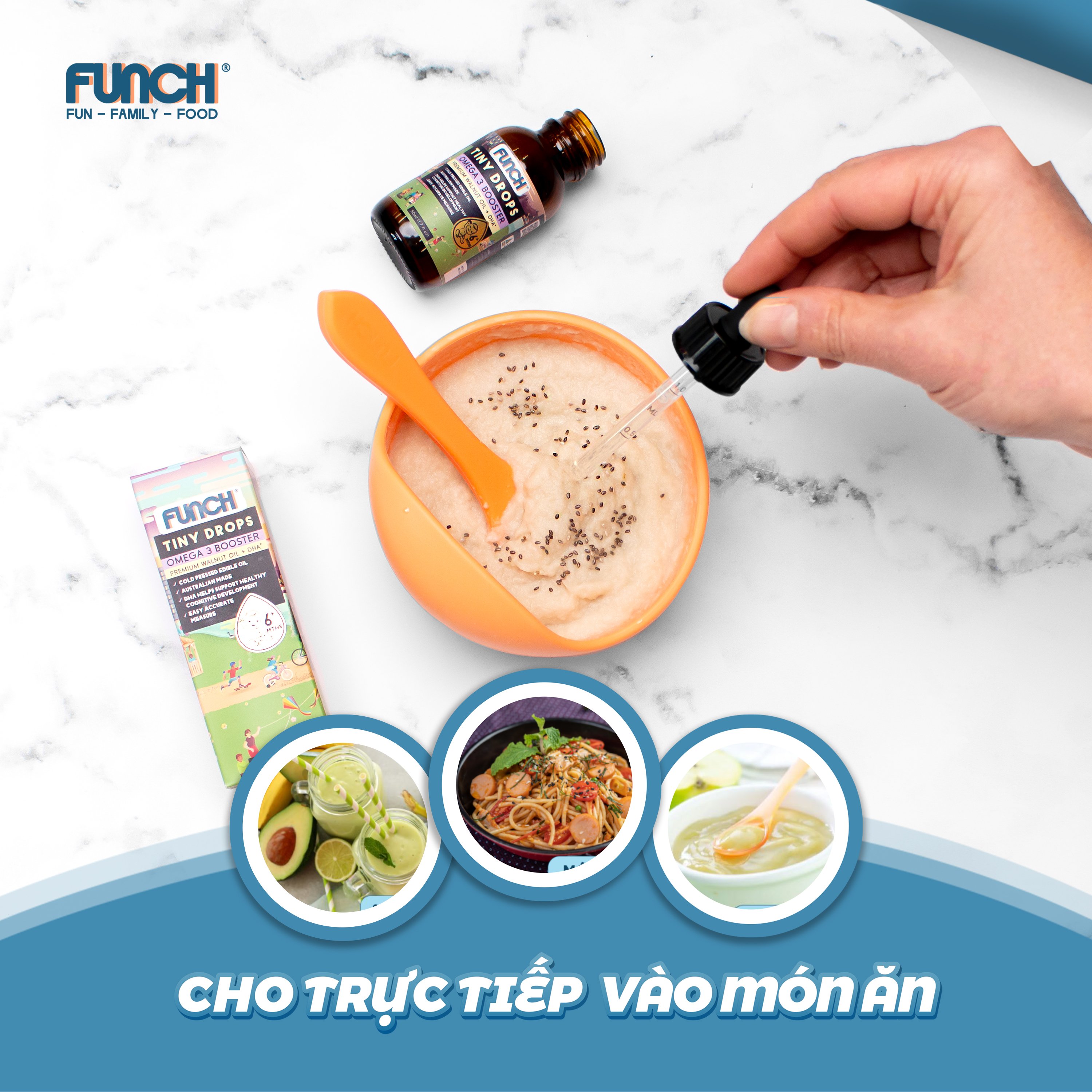 Dầu óc chó bổ sung DHA Omega 3 cho bé ăn dặm từ 6 tháng FUNCH DHA Drops 50ml