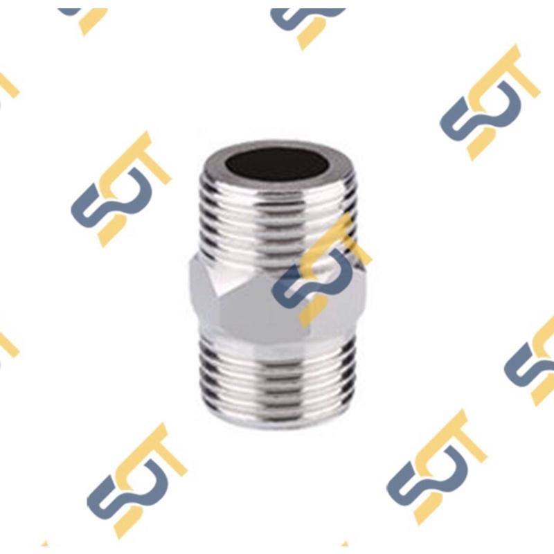 Đầu nối ren inox 1/2 (21mm) 3/4 (27mm) kép lơ cả rá măng sông nối ren ống nước - Inox bóng