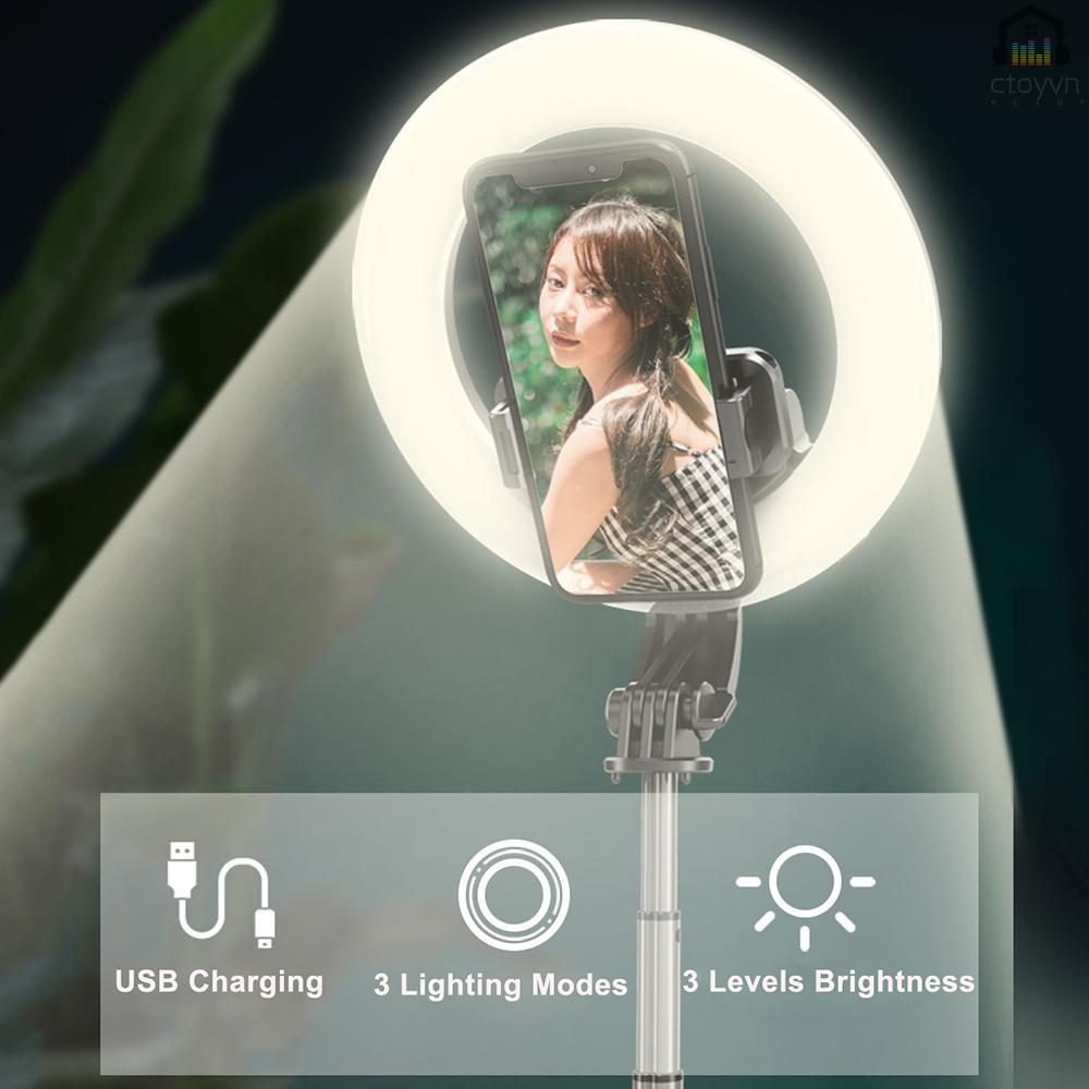 Vòng đèn LED 3 chế độ mini 6 inch có thể điều chỉnh độ sáng kèm gậy ba chân hỗ trợ trang điểm trực tuyến