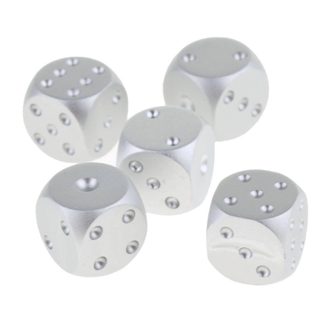 5pcs/set Aluminum Alloy Metal Silver Cube Dice Gift Role Play Games, Lightweight, durable and portable