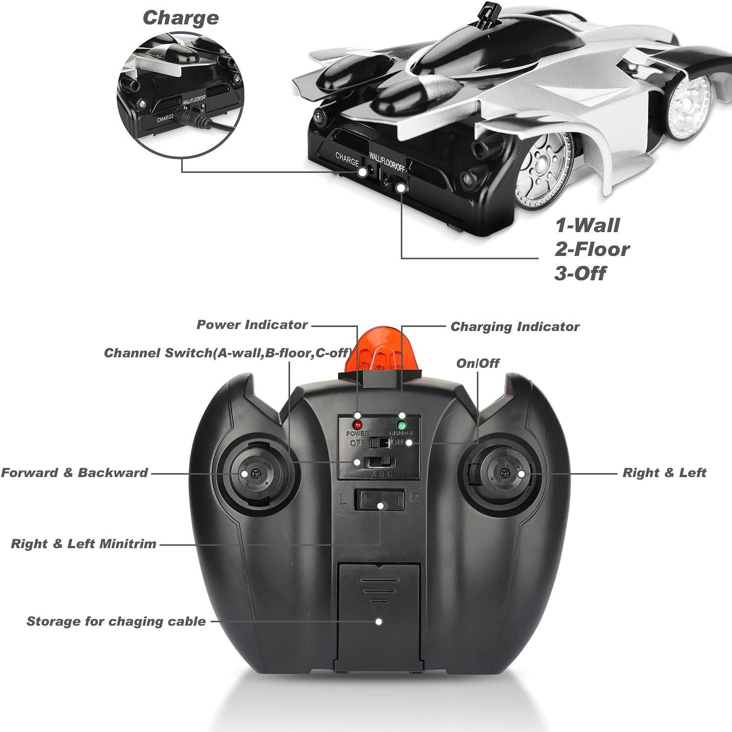 Xe điều khiển từ xa, Đồ chơi trẻ em Xe RC leo tường, Xe đóng thế xoay 360°