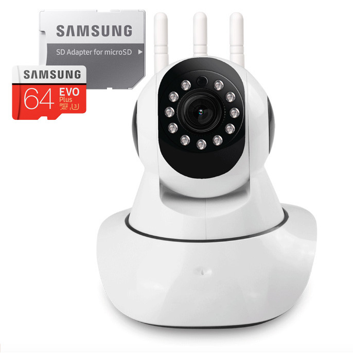 Camera IP Wifi 3 Râu Dùng Phần Mềm YooSee - Hàng Nhập Khẩu đi kèm thẻ nhớ 64gb Samsung+ adapter