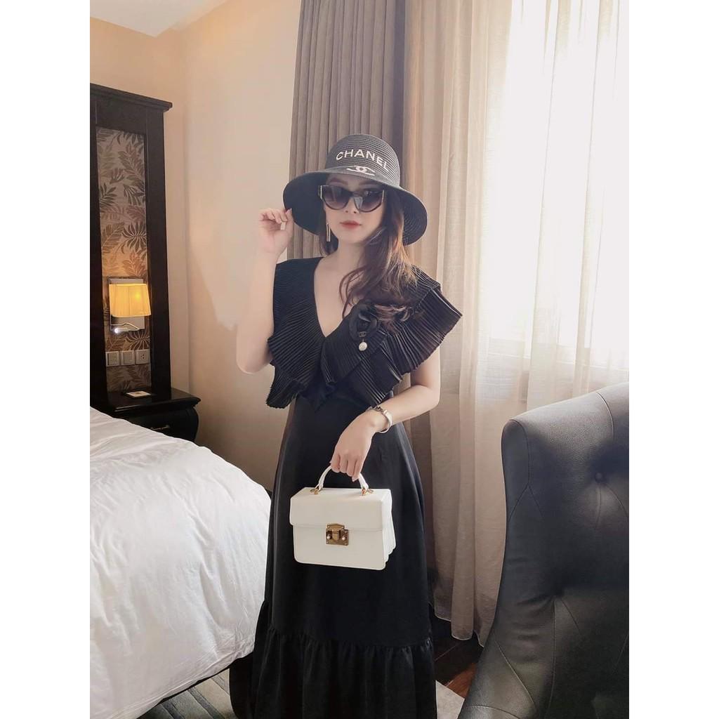 Đầm maxi đi biển thiết kế cổ V dập ly sang trọng bigsize váy đầm nữ đẹp đi biển giá rẻ