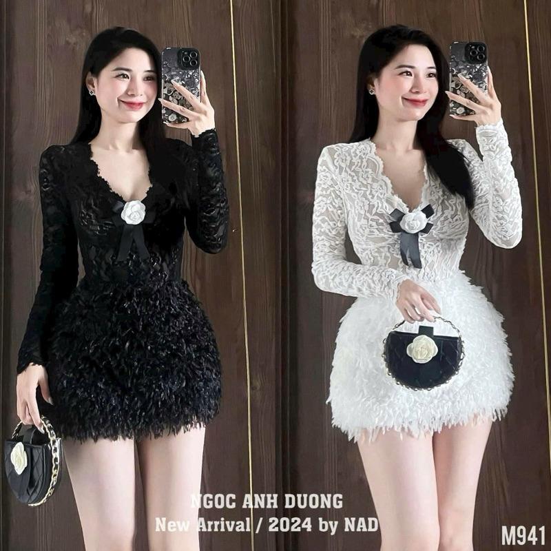 Sét áo ren chân váy lông tang cài hoa hàng loại 1 kè