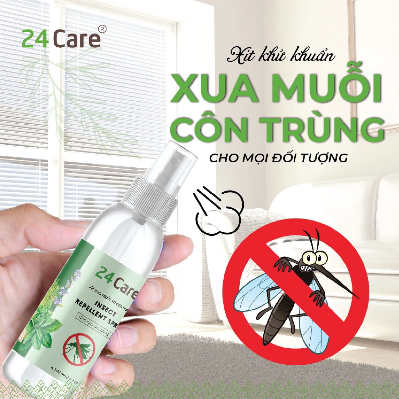 [TỰ CHỌN 13 MÙI] Xịt Phòng Tinh Dầu Hữu Cơ Organic 24Care 50ML - Khử Mùi, Đuỗi Muỗi và Côn Trùng, Xịt Thơm Quần Áo
