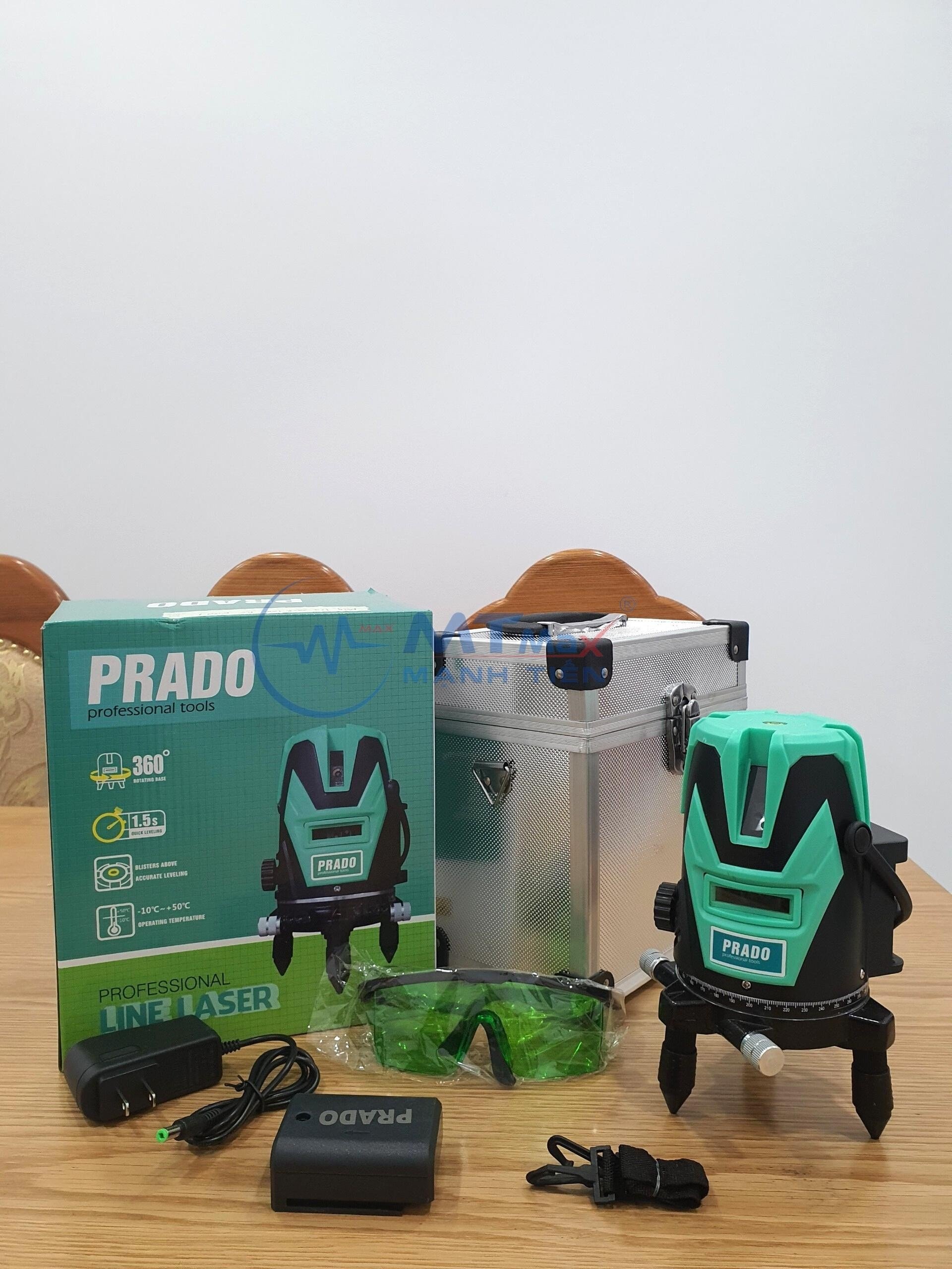 Máy Cân Bằng Laser Prado, Máy Bắn Tia Laser Đèn Siêu Sáng loại 5 tia tiện dụng dành cho thợ xây thợ mộc làm cửa