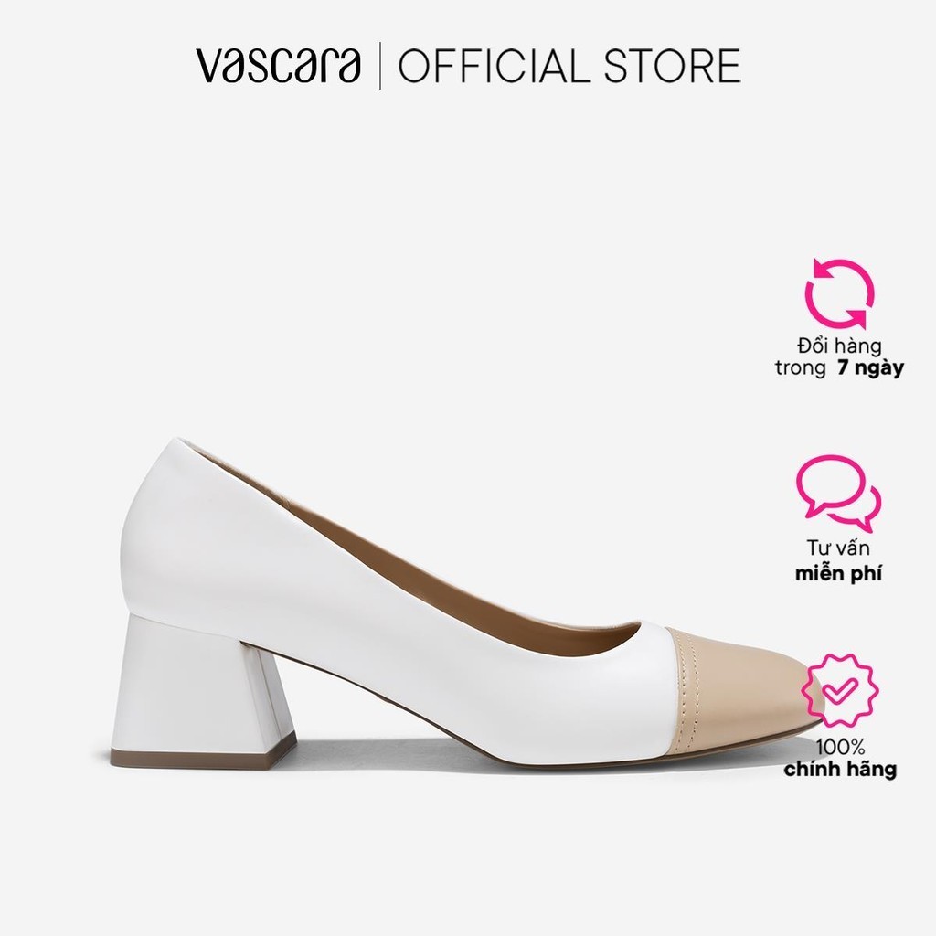 Giày bít block heel cap mũi phối layer - BMN 0648