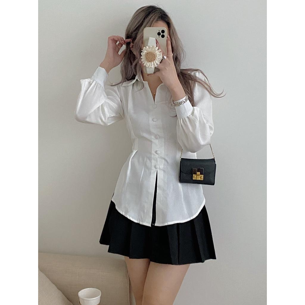 Áo sơ mi cúc bọc thắt nơ lưng cực xinh, áo kiểu