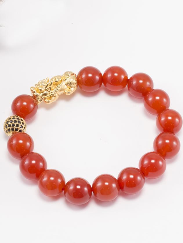 Vòng Tay Nam Đá Mã Não Đỏ Phối Tỳ Hưu Bạc Mạ Vàng 24K Ngọc Quý Gemstones
