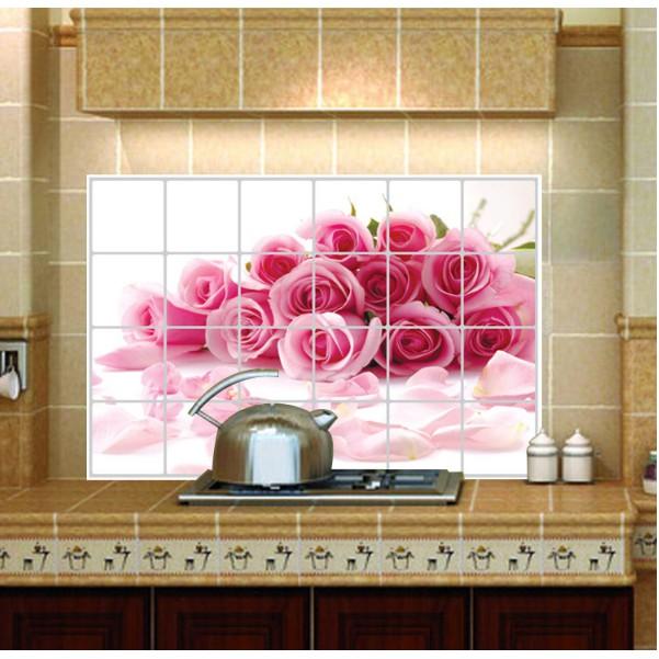 Decal dán bếp tráng nhôm cách nhiệt size lớn - đóa hoa hồng