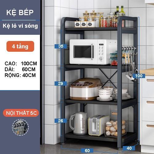 Kệ để đồ nhà bếp, kệ lò vi sóng nhiều tầng tiện lợi, khung sắt sơn tĩnh điện, chân có nệm êm chống xước sàn