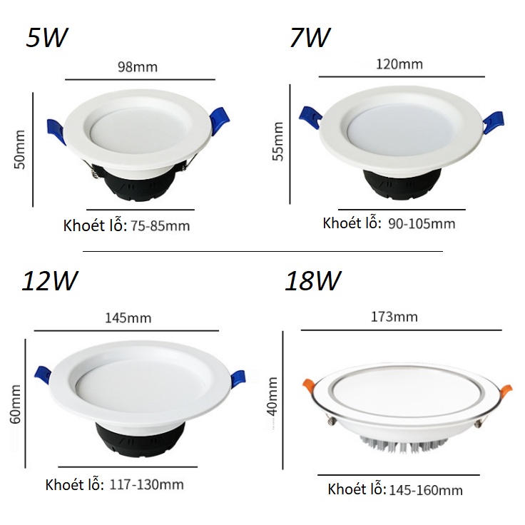 [GIÁ TỐT] Đèn Led Âm Trần 5W/7W/12W/18W, Downlight, Đèn Trần Văn Phòng, A5/7/12/18 Hàng Chính Hãng