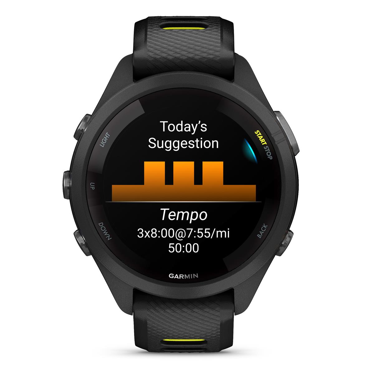 Đồng hồ Garmin Forerunner 265S_Mới, hàng chính hãng - Black Bezel and Case with Black/Amp Yellow Silicone Band