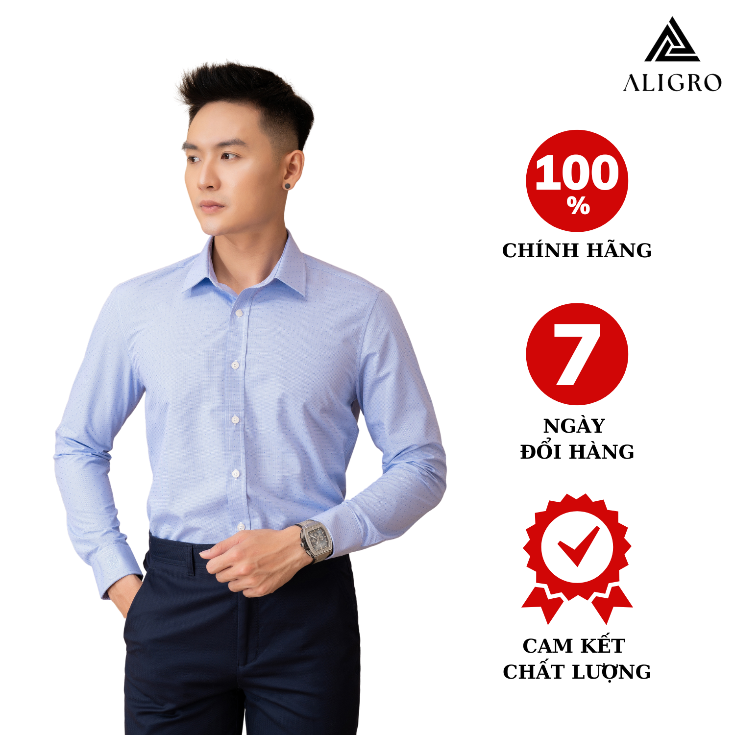 Áo sơ mi bamboo slimfit dài tay hoạ tiết nhí Aligro ALGS225