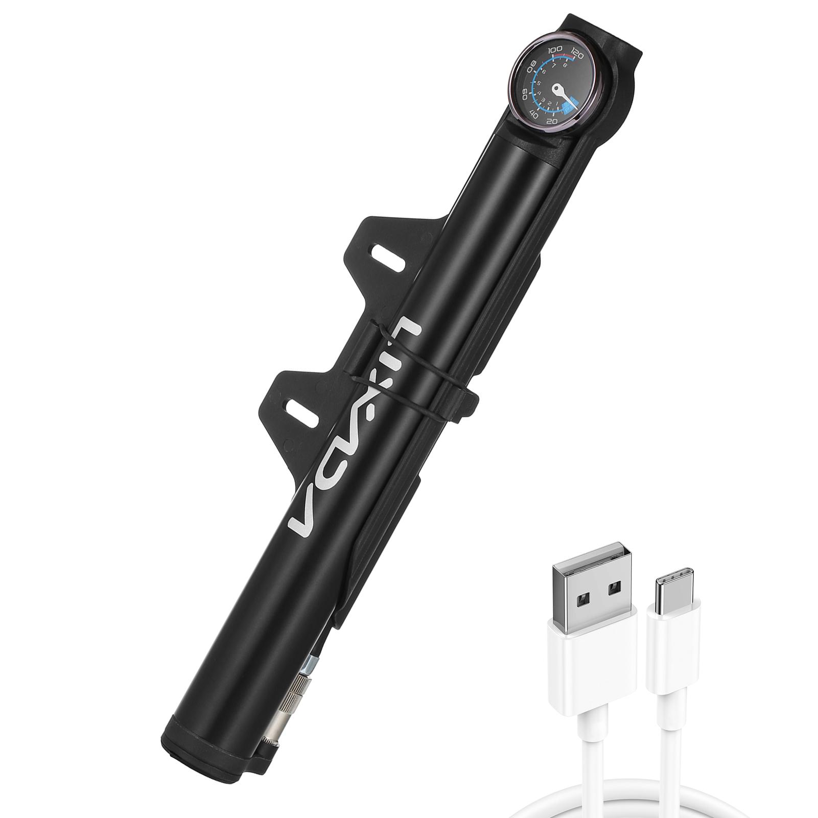 Lixada Mini Electric Air Pump with Pressure Gauge USB Rechargeable 120PSI Cycling Bike Hand Air Pump Tire Inflator MTB Bicycle Pump