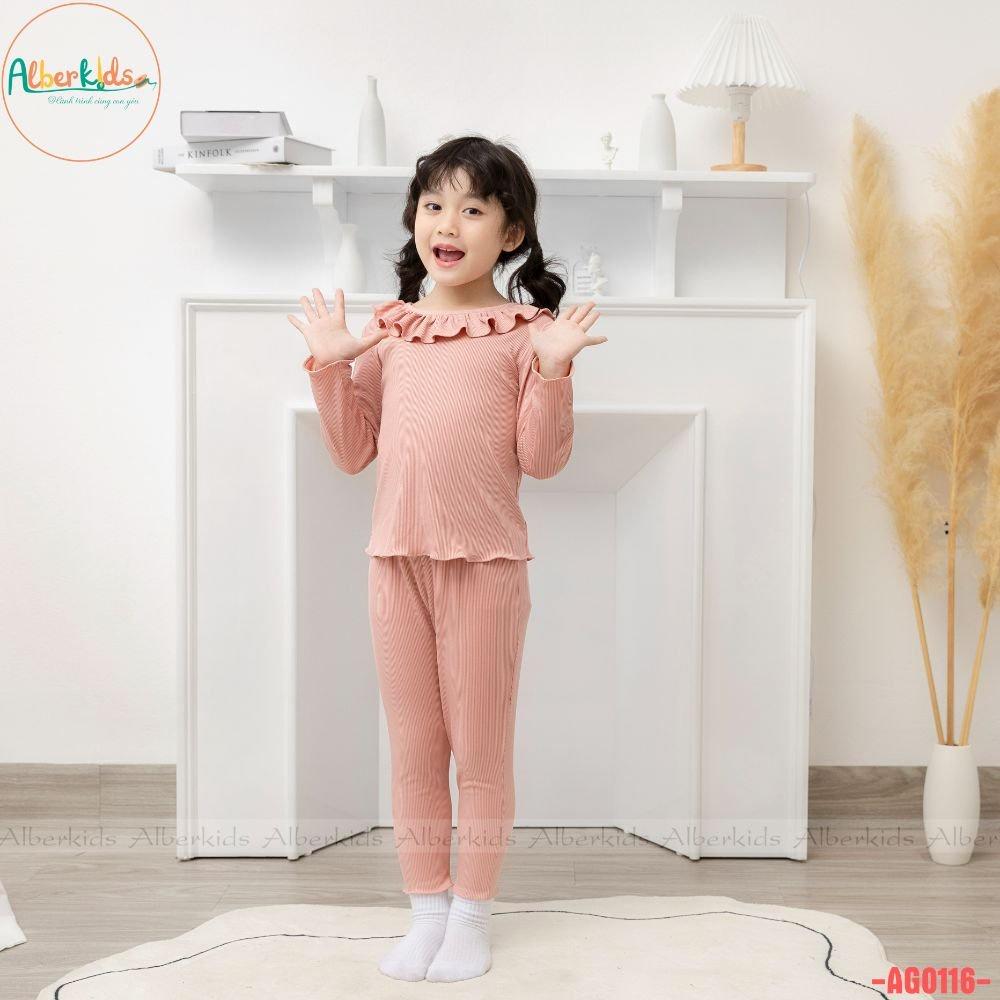 Bộ đồ thu đông dài tay len tăm  bé gái ALBER KIDS cho trẻ em 2,3,4,5,6,7,8 tuổi