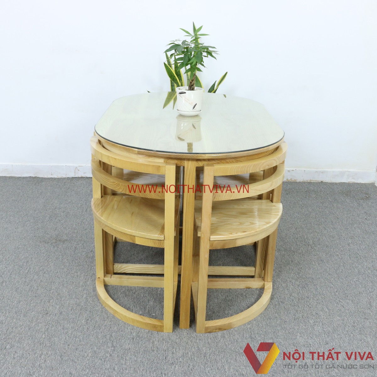 Bộ Bàn Ăn Xếp Gọn Thông Minh 6 Ghế Gỗ Sồi Nga Tự Nhiên Đẹp Giá Rẻ