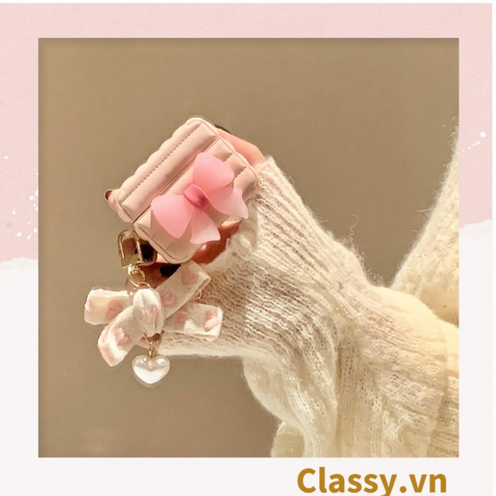 Móc khóa móc điện thoại Classy vải họa tiết trái tim hồng nhiều kích cỡ PK1268