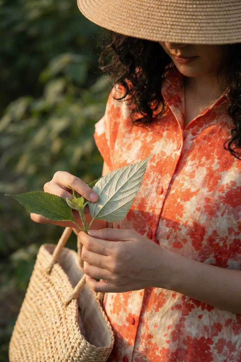 Đầm Sơ Mi Ramie Hoa Đỏ Thanh Minh Dre232 Thời trang Hity