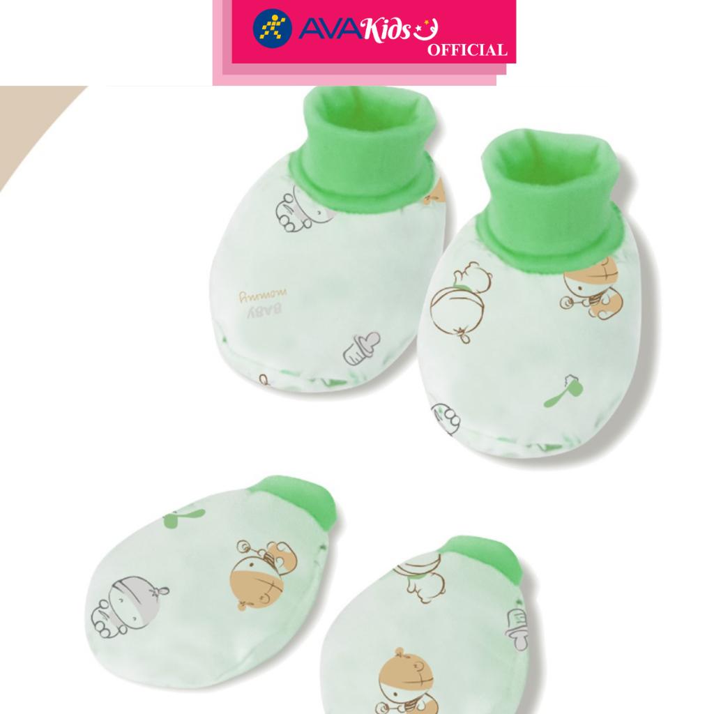 Bộ bao tay, bao chân phối bo in họa tiết Babymommy - Màu ngẫu nhiên (0 - 3 tháng)