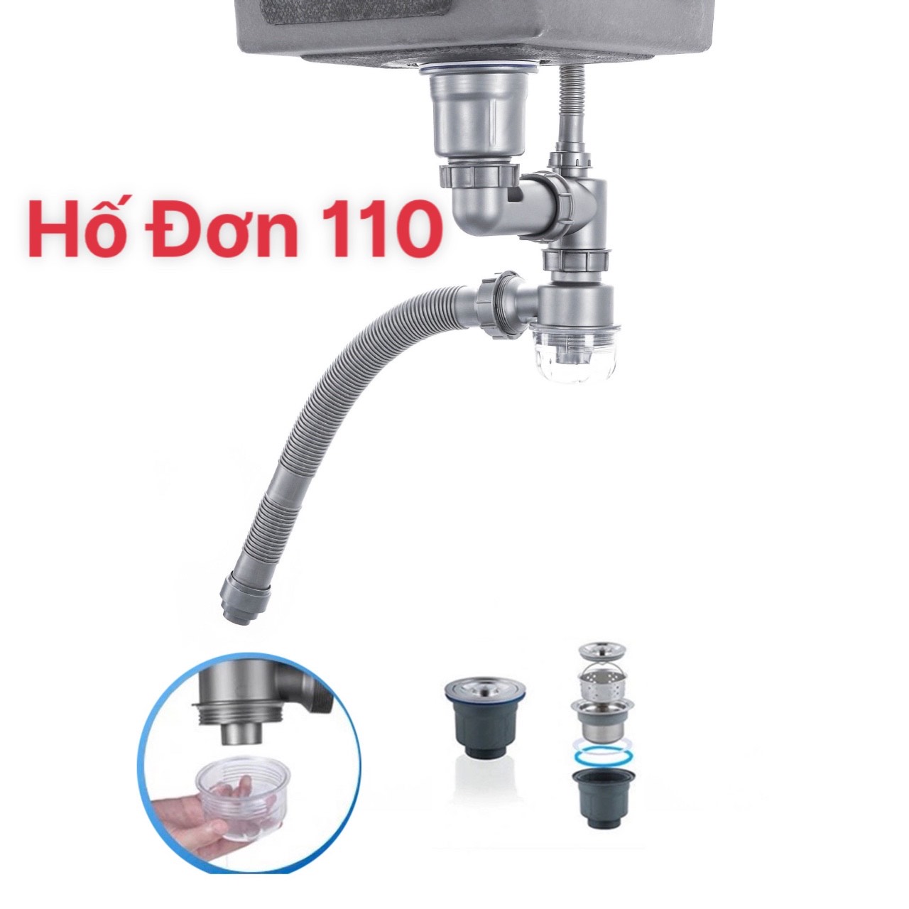 Bộ Xi Phông Thoát Nước Ngăn Mùi Chống Tắc Nghẽn Bồn Rửa Bát