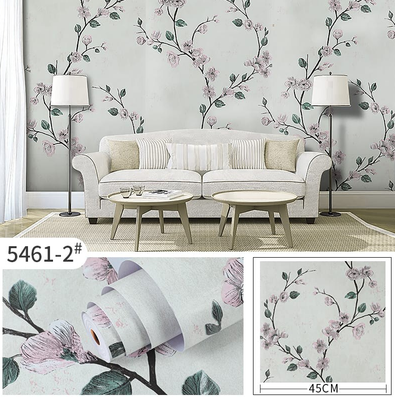 Combo 10 mét giấy dán tường, decal dán tường trang trí nhà cửa NHÀNH HOA CỔ ĐIỂN NHẠT khổ 45cm