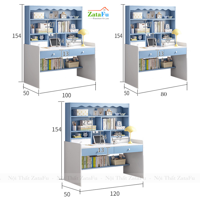 Bàn Học Cho Bé Trai Bé Gái Có Kệ Sách Ván MDF dày 17mm BLV-22 ZataFu