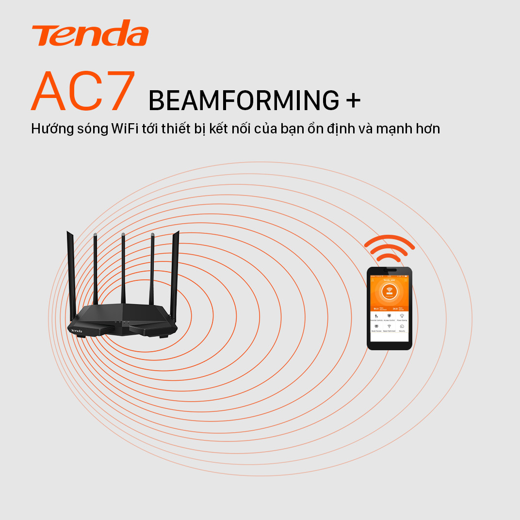 Thiết bị phát Wifi Tenda AC7 Chuẩn AC 1200Mbps - Hàng Chính Hãng