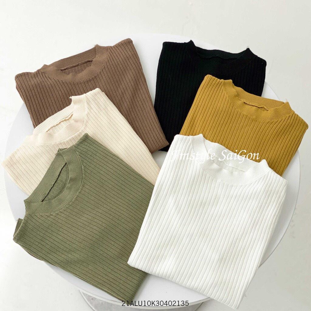 Áo Len Tăm Cổ Tròn Dáng Ôm Tôn Eo ThunderUnisex Chất Liệu Mềm Mại Đẹp 4 Màu Basic Siêu Xinh Ulzzang