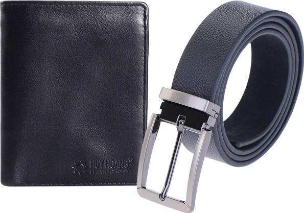 Bộ Ví & Thắt Lưng Nam Da Bò Huy Hoàng HT2108-HT4120 - Đen