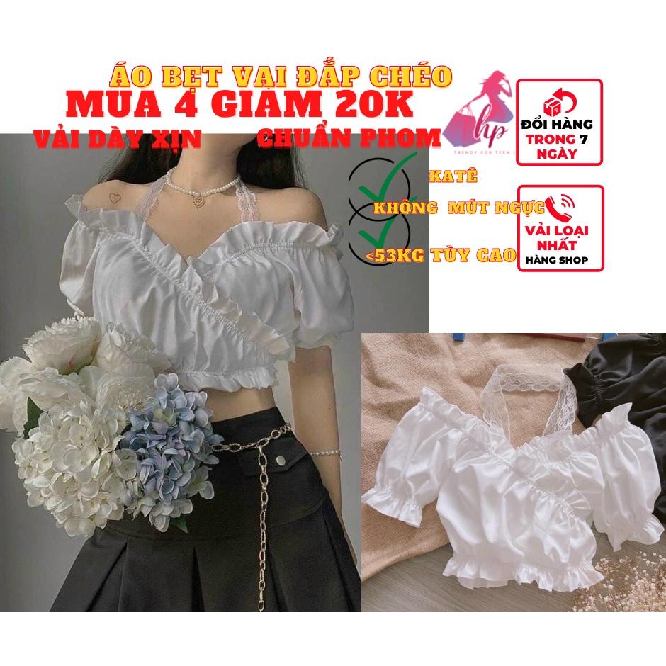 áo bẹt trễ vai nữ croptop đắp chéo dây kiểu hàn quốc mẫu mới thời trang A126