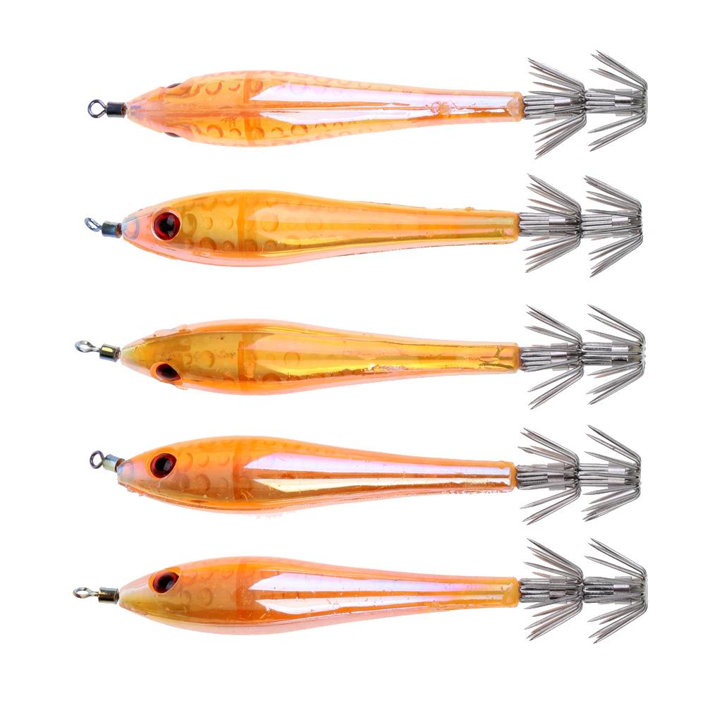 5pcs Glow in Dark Fishing Lures Squid Catch Bait Jigs Hook 9.5cm Light Blue
