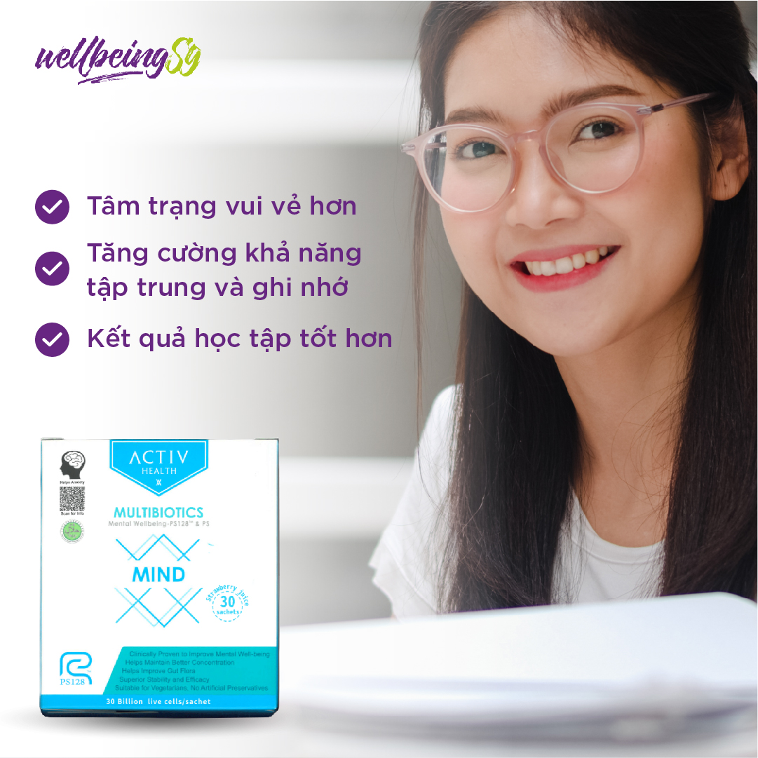 Thức Uống Dạng Bột  ActivHealth Multibiotics Mind Duy Trì Hệ Vi Khuẩn Đường Ruột, Hỗ Trợ Giải Tỏa Căng Thẳng, Bổ Sung Năng Lượng Cho Cơ Thể (Hộp 30 Gói x 120g)