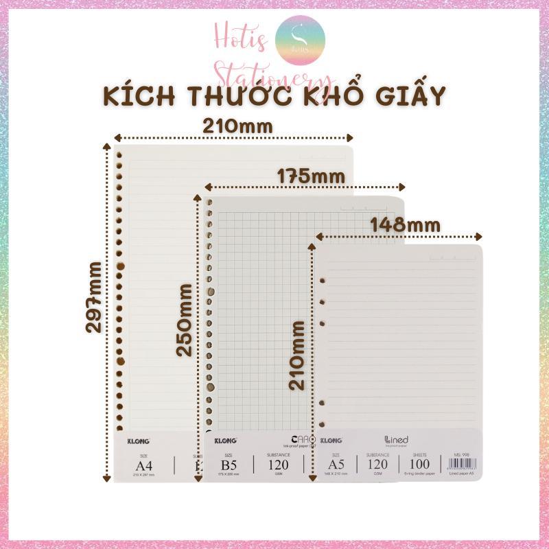 Ruột sổ còng, giấy refill binder KLong A5/B5/A4 120gsm - 100 tờ/ tệp