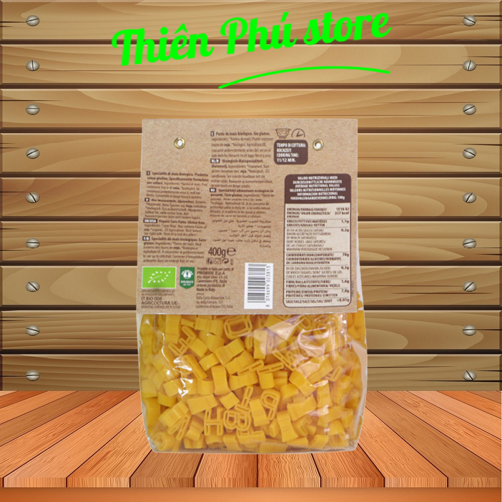 Nui Hữu Cơ Cho Bé Hình Chữ 400g ProBios Organic Corn Pasta Alfabeto Gluten Free
