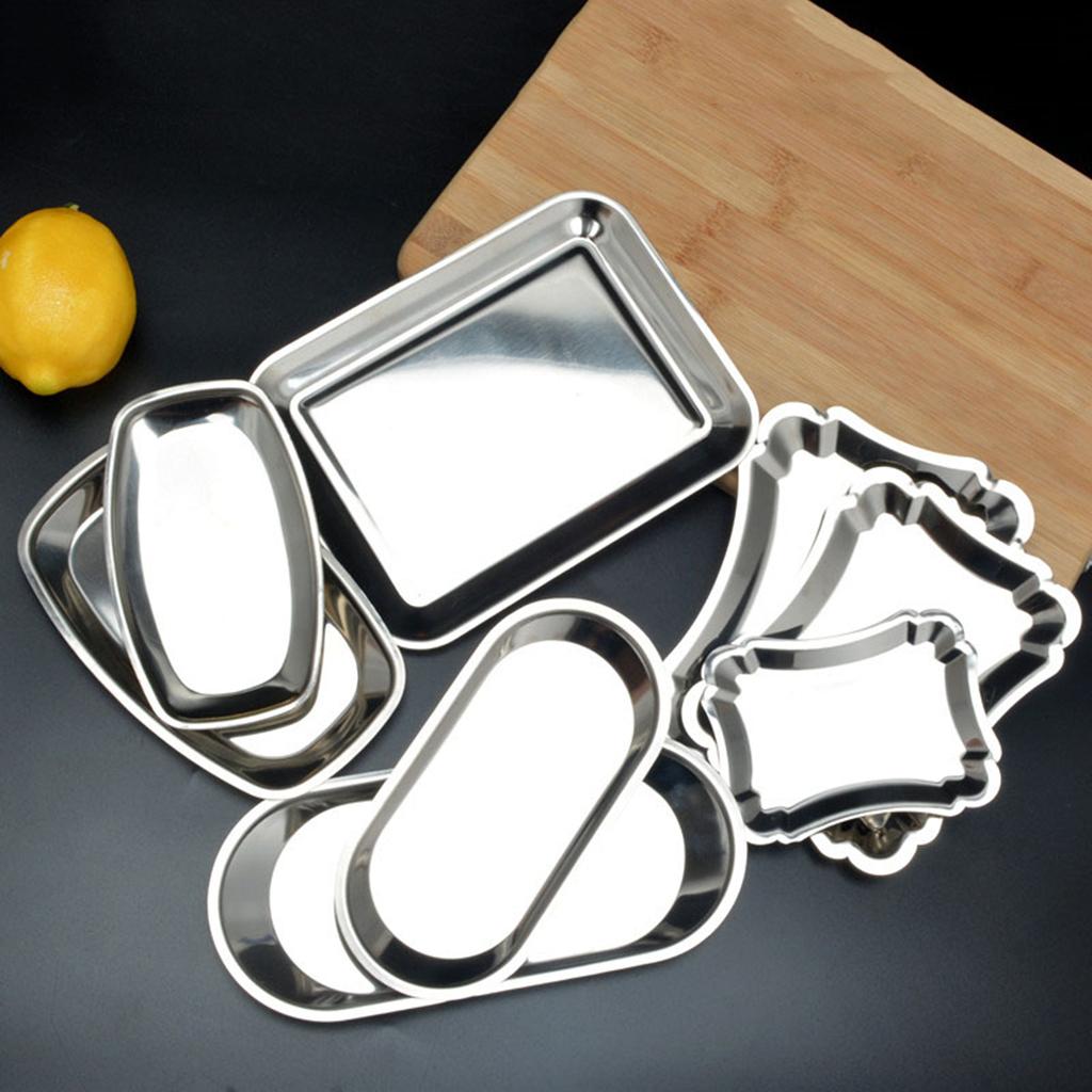 Stainless Steel Serving Tray Tea Fruits Plate Meat Drinks Dish Silver S