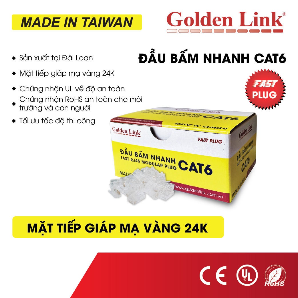 Đầu Bấm Nhanh RJ45 CAT6 Golden Link – 100PCS- (100 cái/ hộp) - Hàng chính hãng